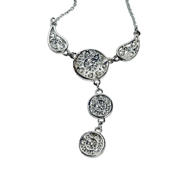 Avon Silver Tone And Blue Rhinestones Lariat Necklace W/ Pierced Earrings (6162) - Picture 5 of 7